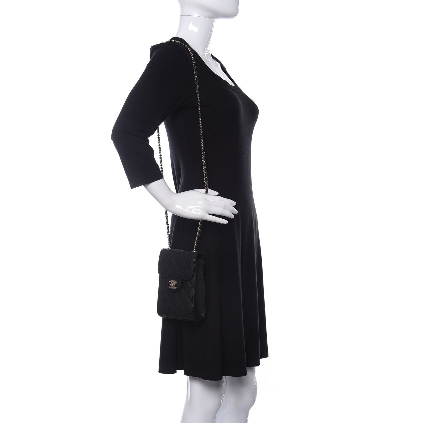 Caviar Quilted Classic Phone Holder Black