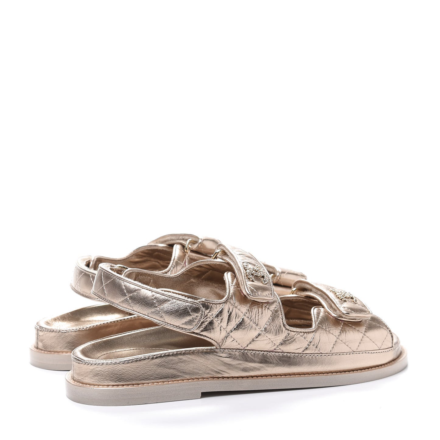 Iridescent Lambskin Quilted Velcro Dad Sandals 39.5 Light Bronze