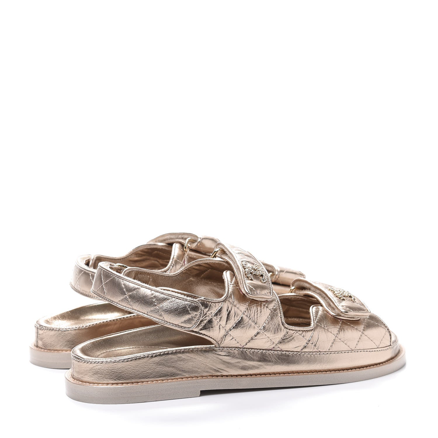 Chanel Iridescent Lambskin Quilted Velcro Dad Sandals 39.5 Light Bronze 4 of 9