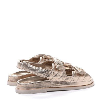 Chanel Iridescent Lambskin Quilted Velcro Dad Sandals 39.5 Light Bronze 4 of 9