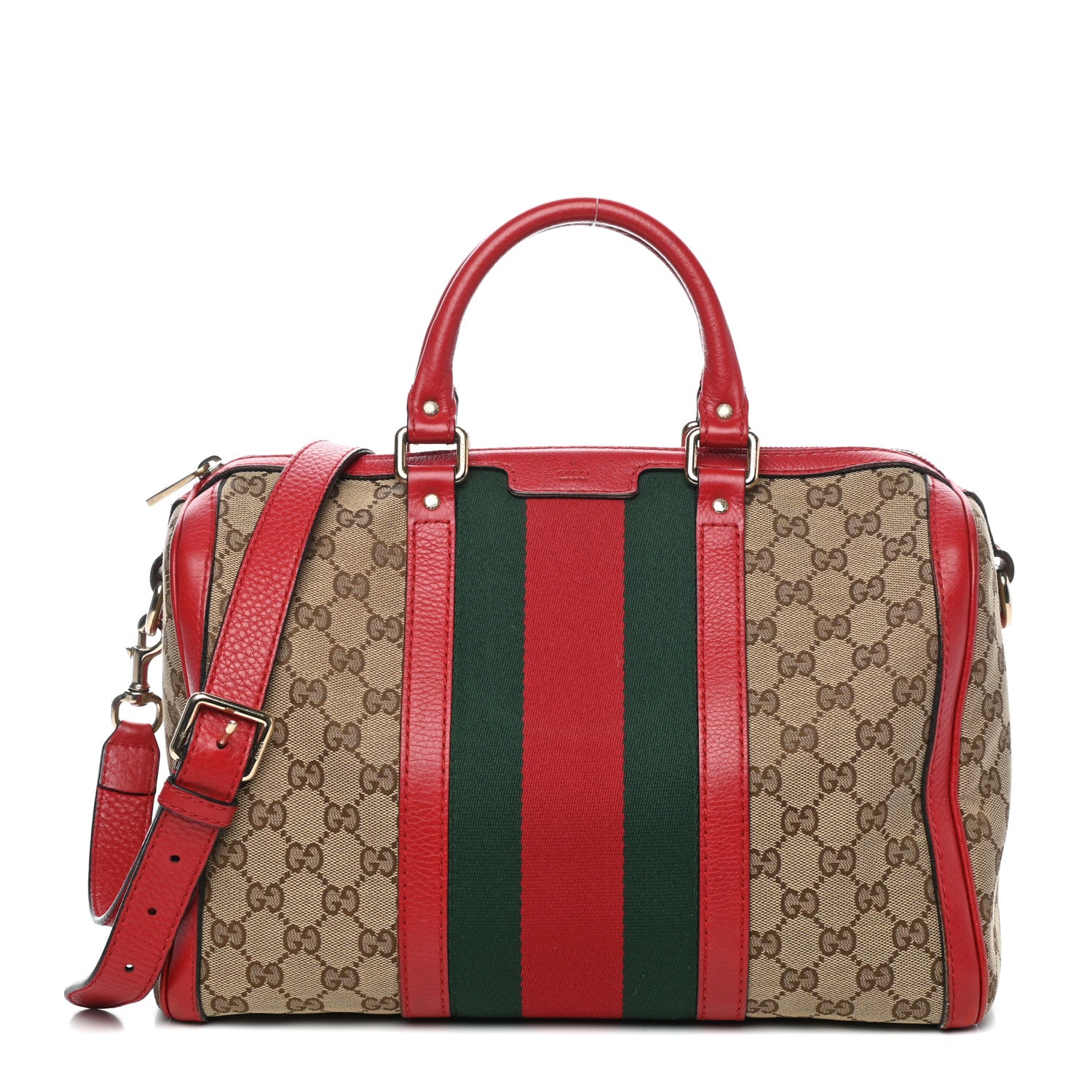 Gucci Monogram Vintage Web Medium Boston Red 1 of 11