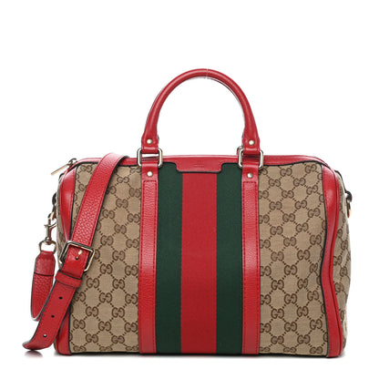Gucci Monogram Vintage Web Medium Boston Red 1 of 11