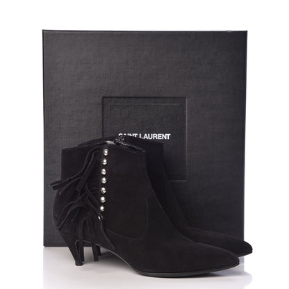 Saint Laurent Suede Fringe Cat Ankle Boots 36.5 Black 12 of 12
