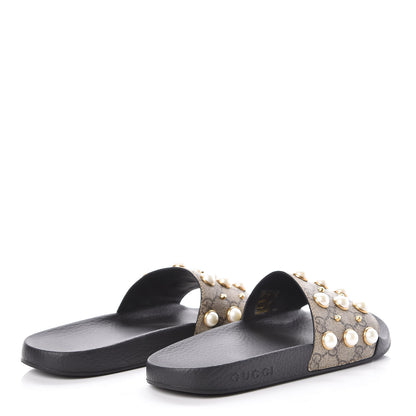 Gucci GG Supreme Monogram Slide Pearls Sandals 39 Beige 4 of 7