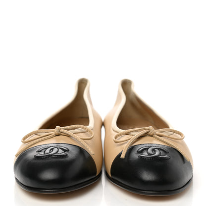 Chanel Lambskin Cap Toe Ballerina Flats 38.5 Beige Black 3 of 9