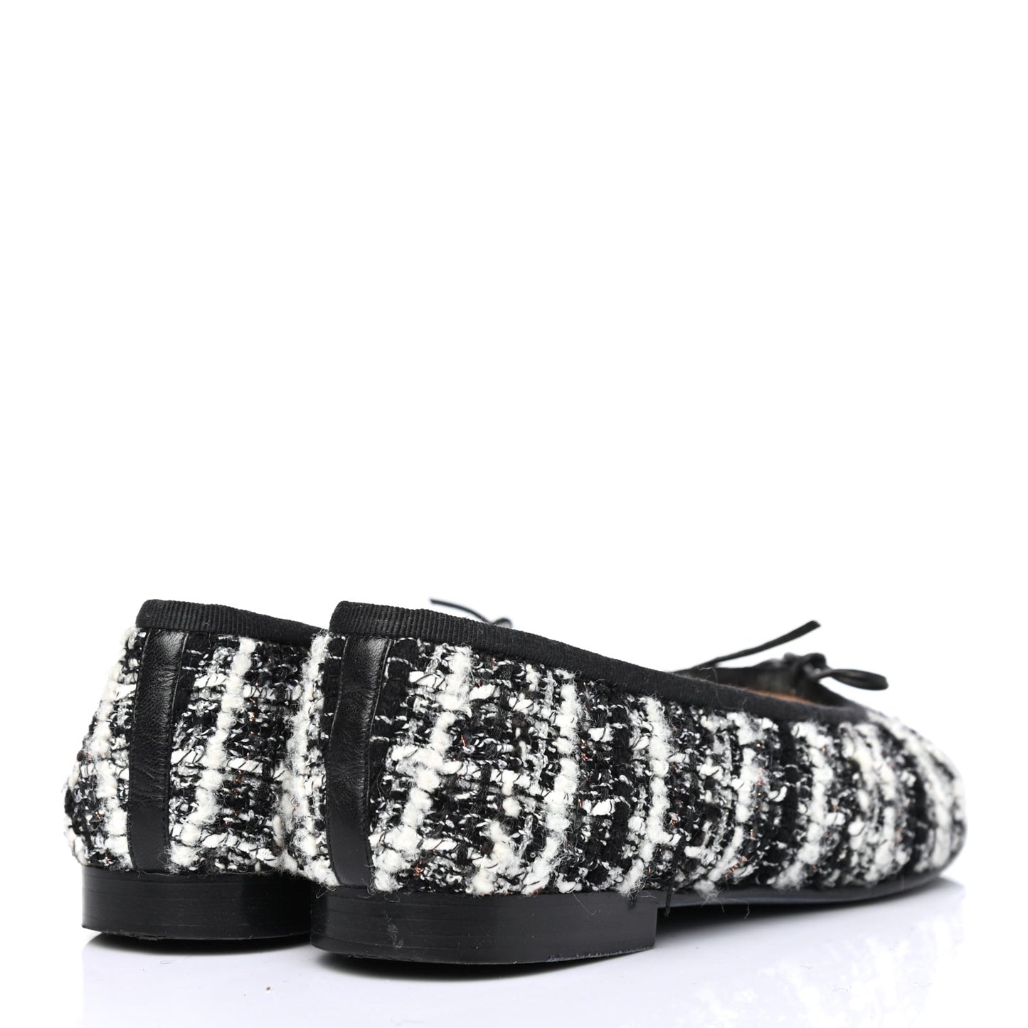 Tweed Cap Toe Ballerina Flats 38 Black White