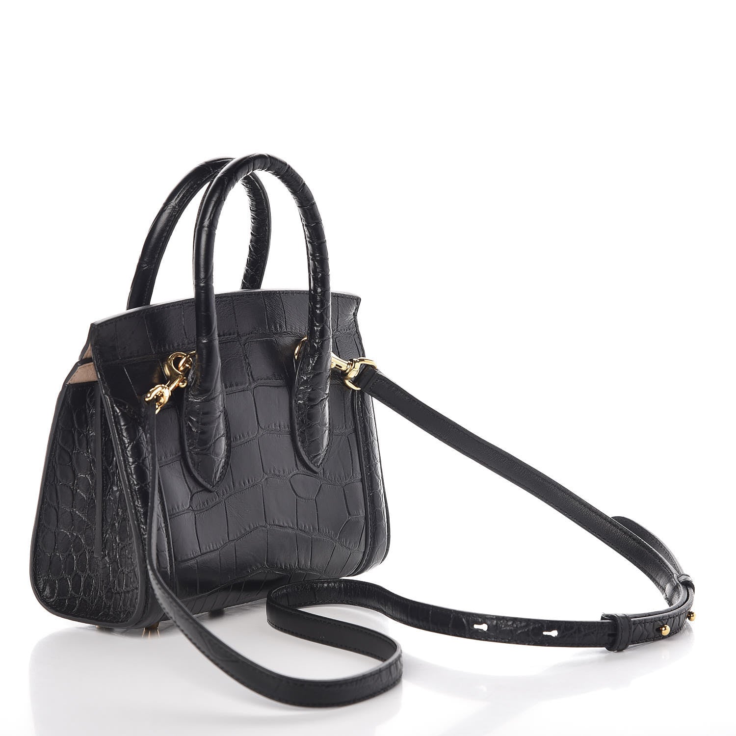 Alexander McQueen Calfskin Crocodile Embossed Mini Heroine 21 Black 3 of 8