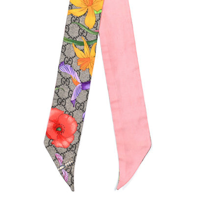 Gucci Silk Twill GG Monogram Special Flory Neck Bow Scarf Beige Pink 2 of 3