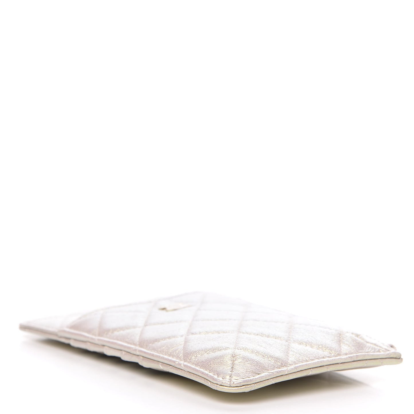Iridescent Lambskin Quilted Classic Flat Wallet Pouch Ivory