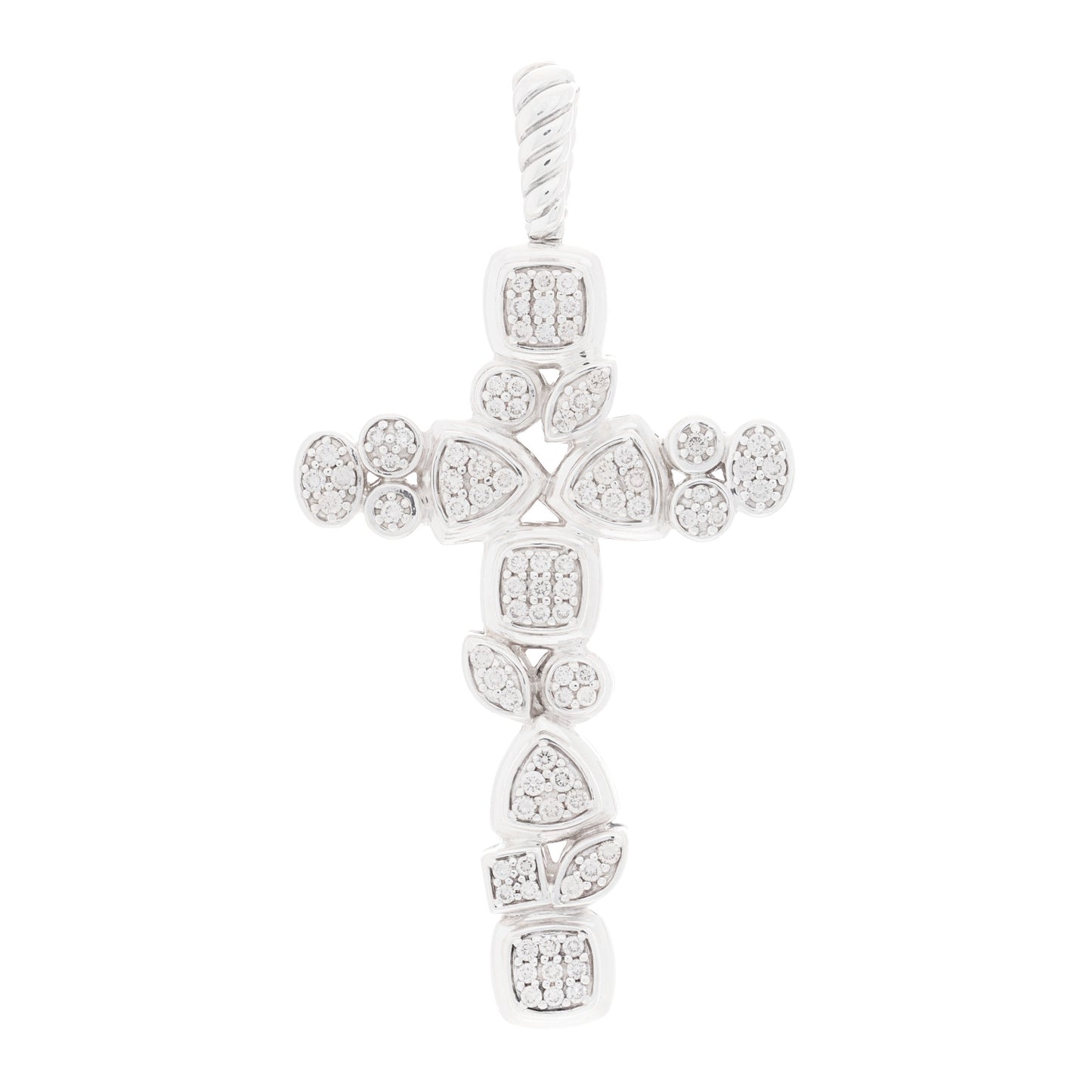 Sterling Silver Diamond Mosaic Cross Pendant