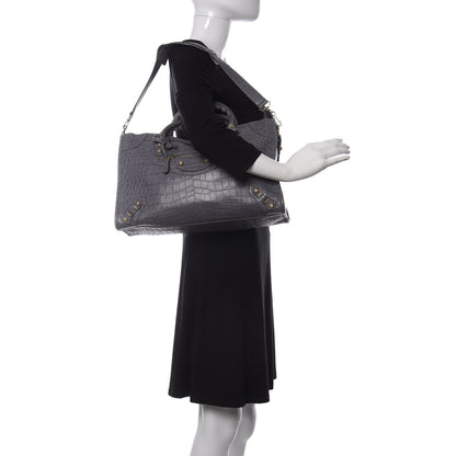 Balenciaga Calfskin Crocodile Embossed Giant 12 Gold Hardware City Gris Beton 2 of 9