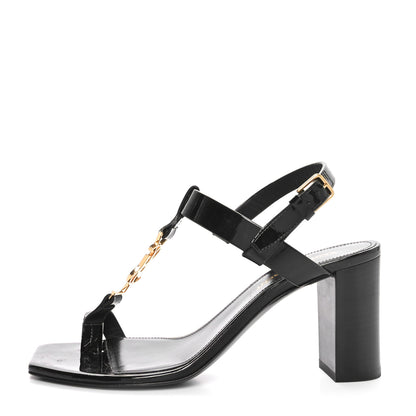 Saint Laurent Patent Calfskin Cassandra 75 Sandals 36 Black 1 of 8