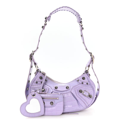 Balenciaga Extra Supple Calfskin Crocodile Embossed Le Cagole Shoulder Bag XS Lilac 3 of 11