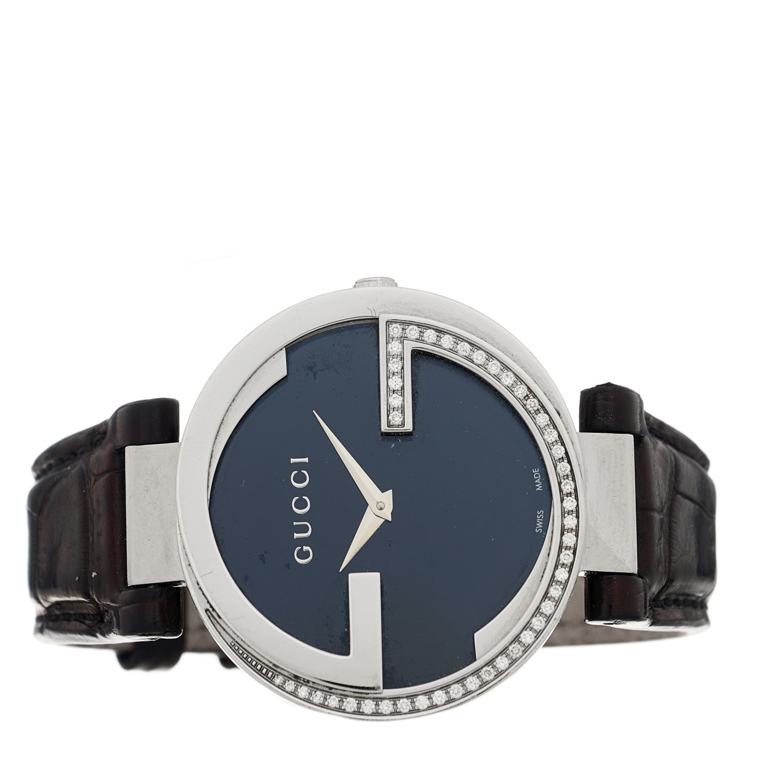 Gucci Stainless Steel Alligator Diamond 37mm Interlocking G Quartz Watch Black 2 of 4
