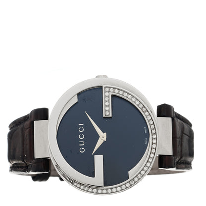 Gucci Stainless Steel Alligator Diamond 37mm Interlocking G Quartz Watch Black 2 of 4