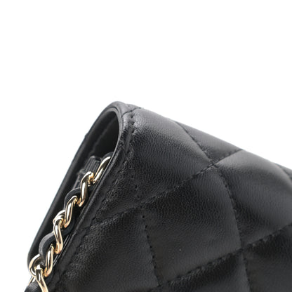Chanel Lambskin Quilted Camellia Card Holder On Chain Black 12 of 13