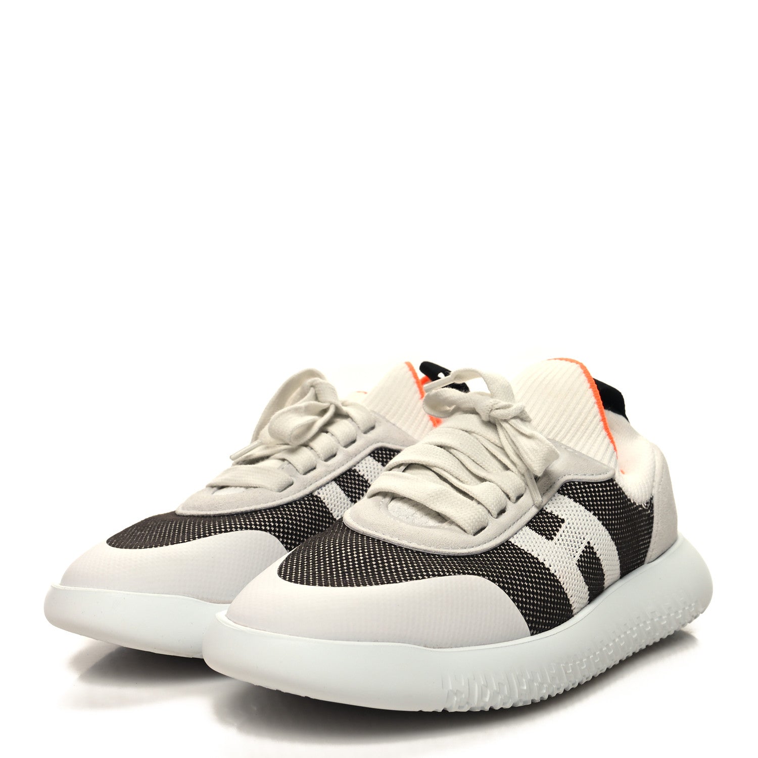 Hermes Knit Suede Goatskin Womens Crew Sneakers 38.5 Prunoir White 3 of 8