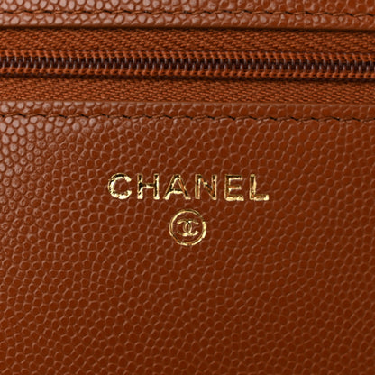 Chanel Shiny Caviar Quilted Strass Wallet On Chain WOC Light Brown 6 of 12