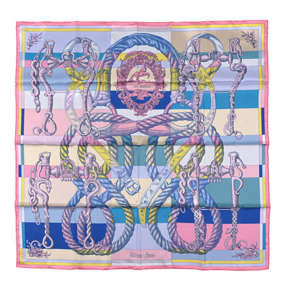 Hermes Silk Double Face Della Cavalleria Fine Scarf 90 Rose Bonbon Bleu Jaune 1 of 4