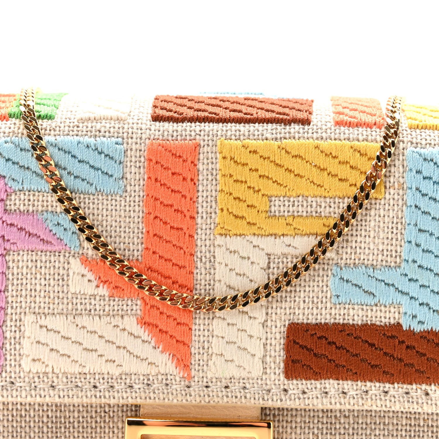 Fendi Kuban Canvas FF Embroidered Nano Baguette Charm Grezzo Multicolor 7 of 9