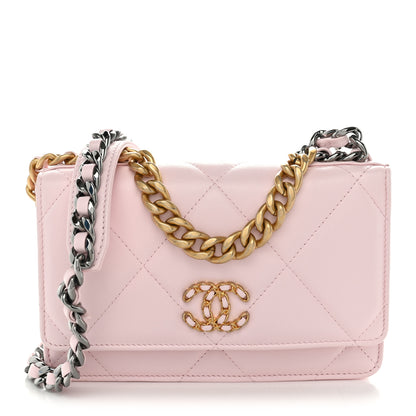 Chanel Lambskin Quilted Chanel 19 Wallet On Chain WOC Light Pink 1 of 12