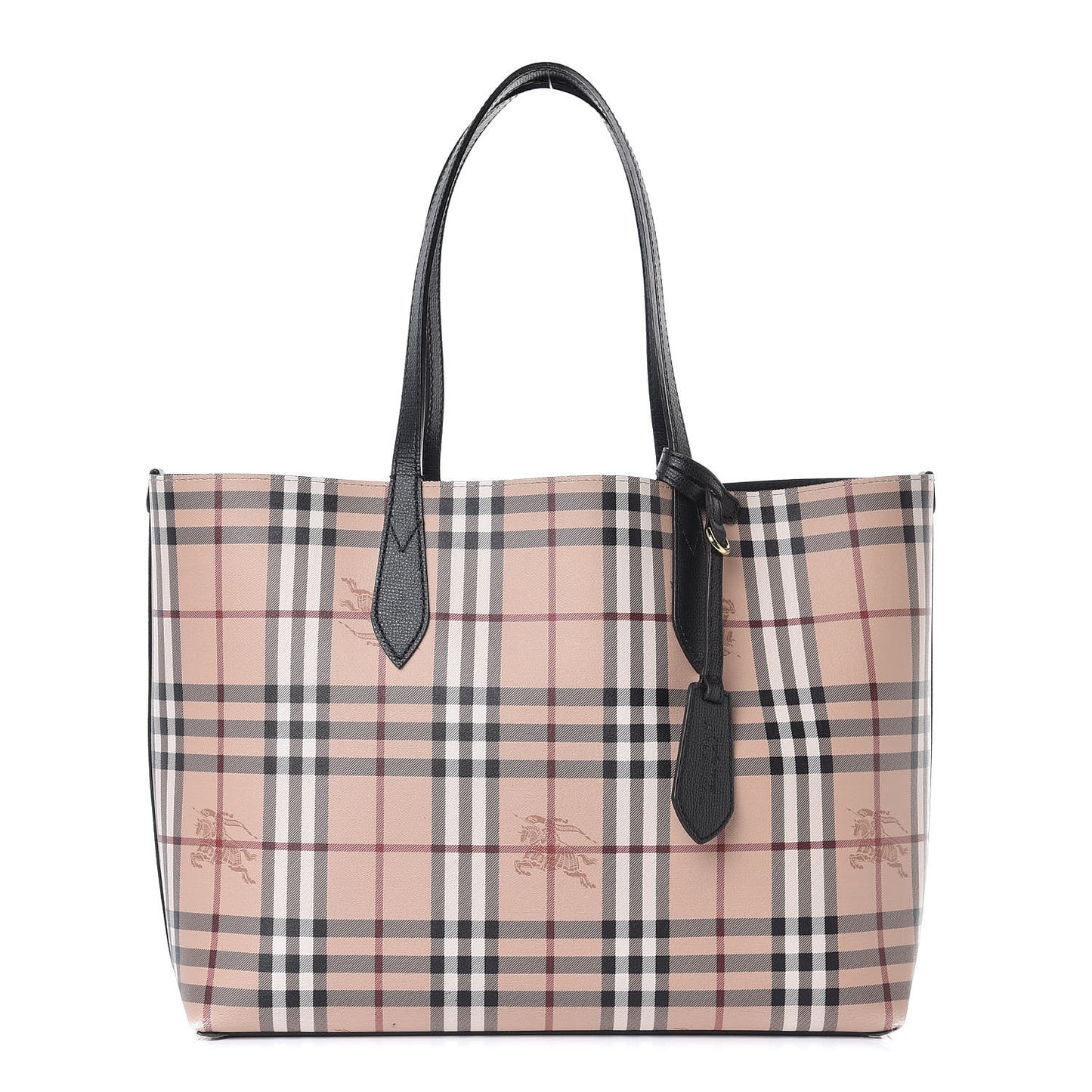 Grainy Calfskin Haymarket Check Medium Reversible Tote Black