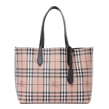 Burberry Grainy Calfskin Haymarket Check Medium Reversible Tote Black 1 of 30