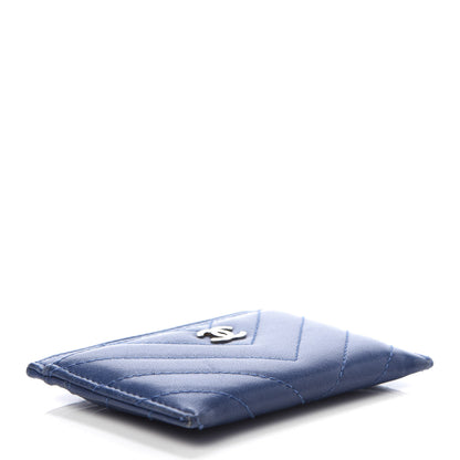 Chanel Lambskin Chevron Quilted Card Holder Blue 4 of 10