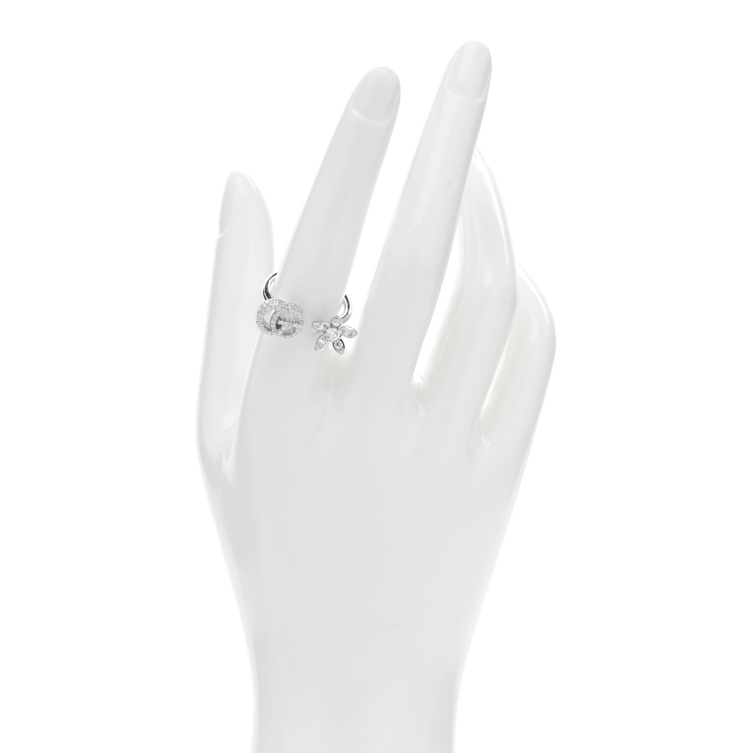 Gucci 18K White Gold Diamond Flora GG Open Ring 54 7 2 of 5