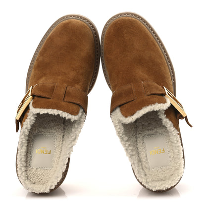 Fendi Suede Shearling Clogs 39.5 Caramel Latte 2 of 11