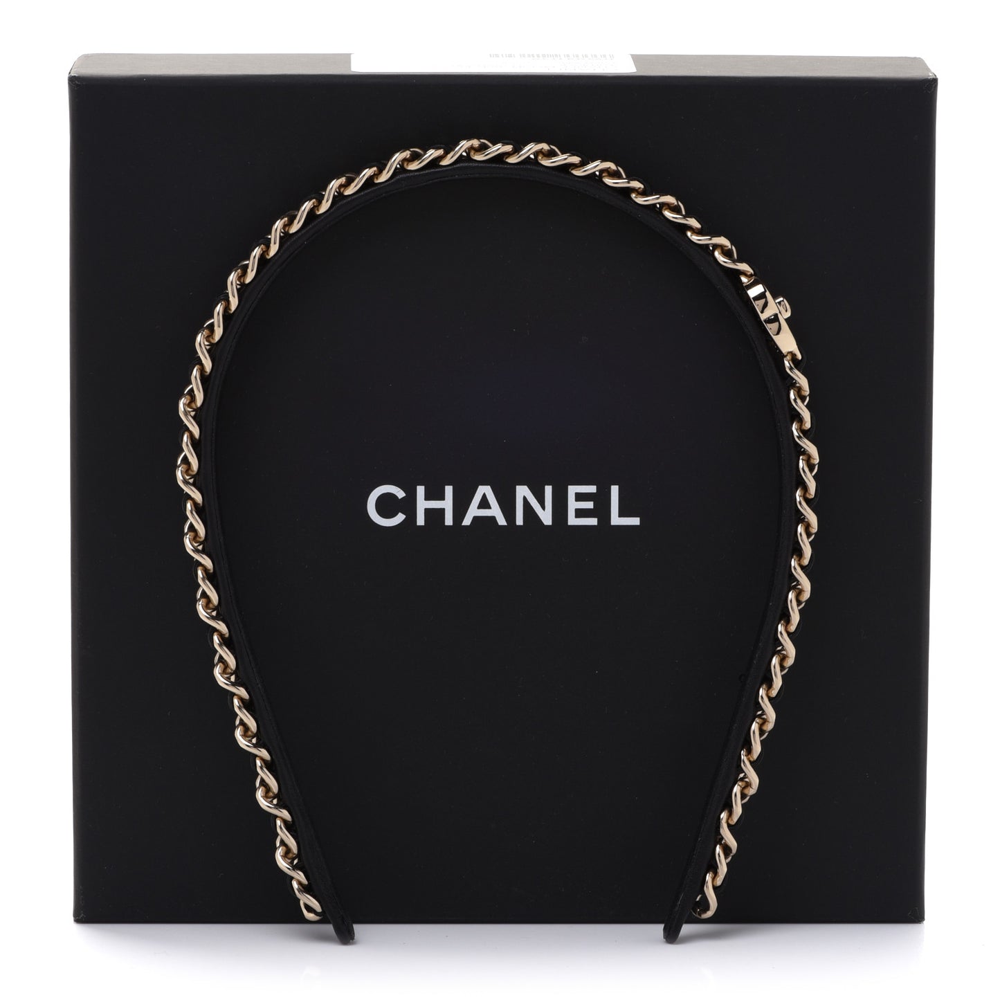Metal Lambskin CC Turnlock Chain Headband Gold Black