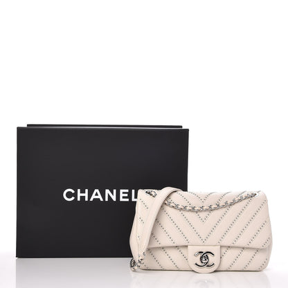 Chanel Calfskin Studded Chevron Quilted Small Stud Wars Flap White 8 of 8