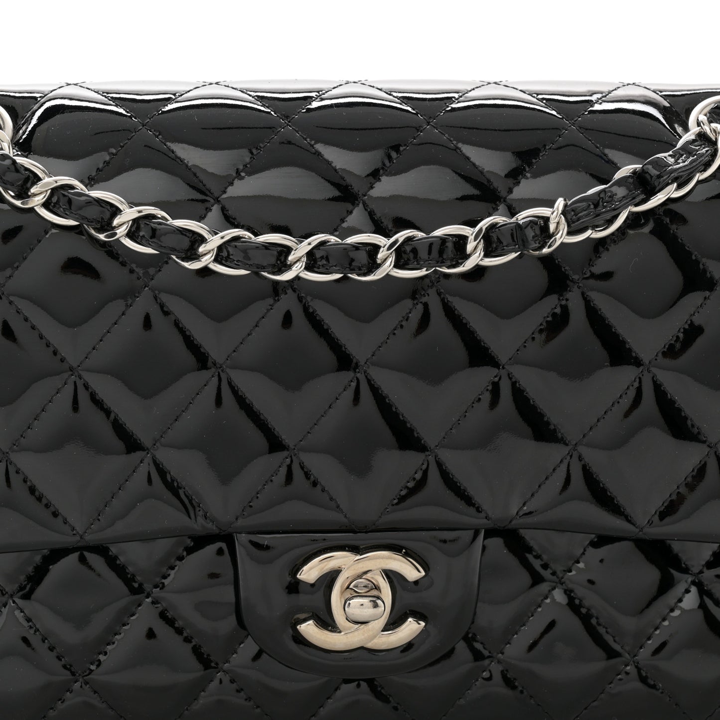 Patent Quilted Medium Double Flap Black