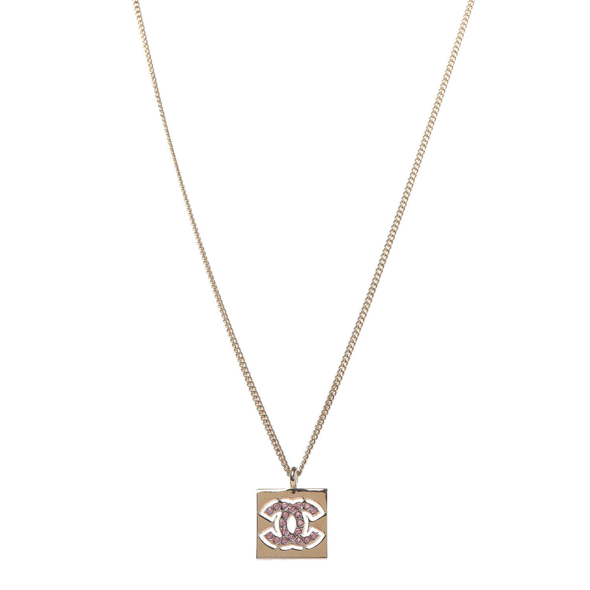 Chanel CC Square Pendant Necklace Pink Gold 1 of 5