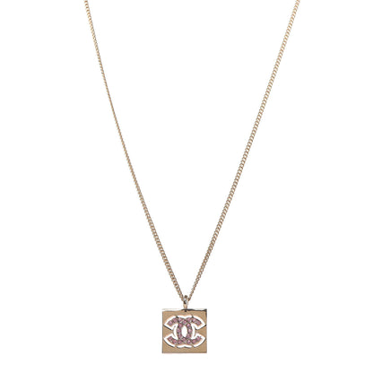 Chanel CC Square Pendant Necklace Pink Gold 1 of 5