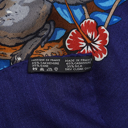 Hermes Cashmere Silk Jungle Love Shawl 140 Indigo Prune Bleu 3 of 7