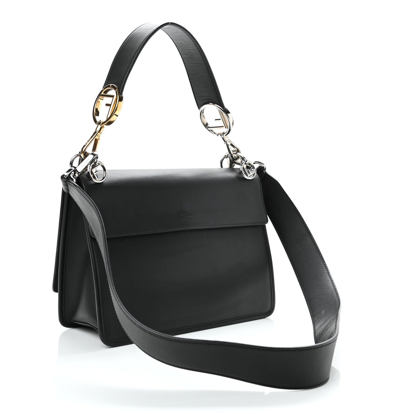 Vitello Century Velvet F is Fendi FF Kan I Shoulder Bag Black Tobacco