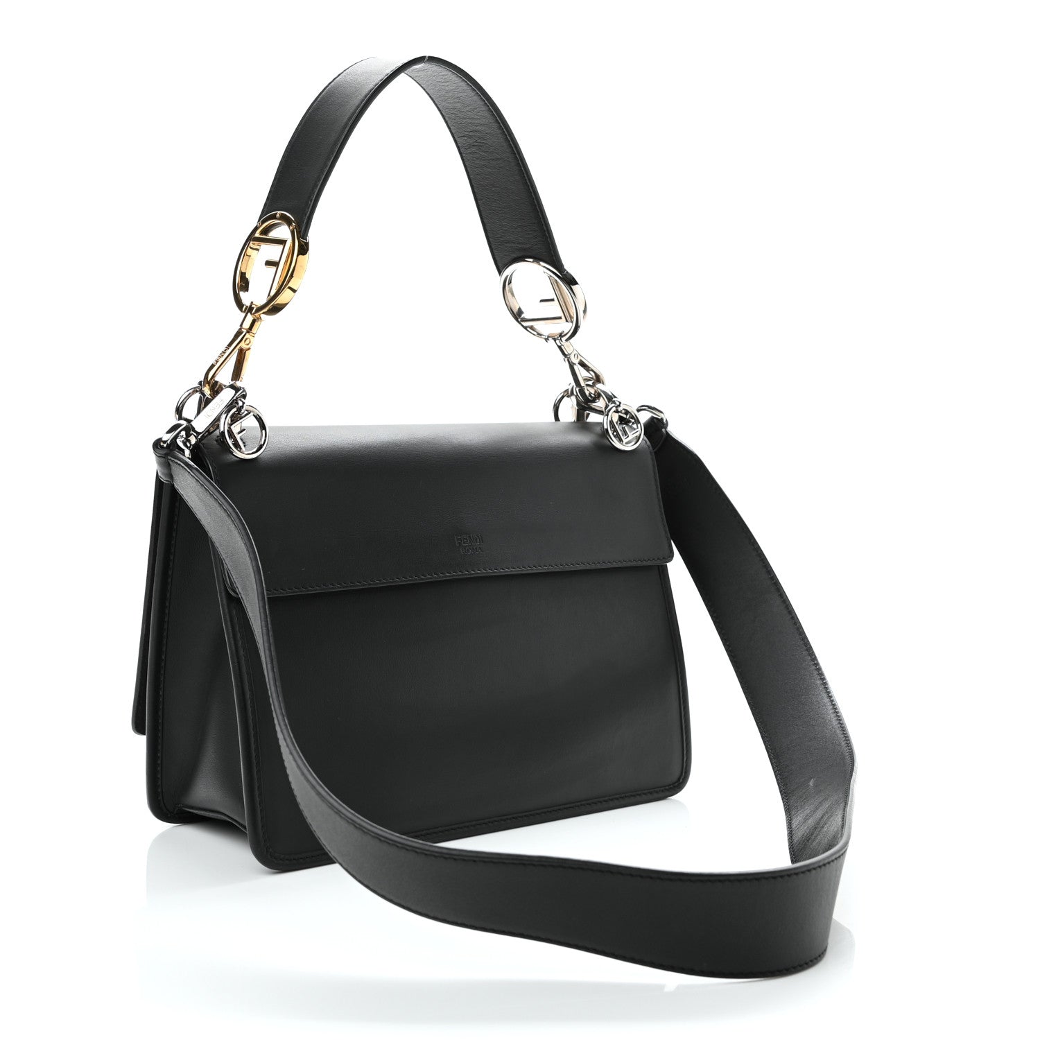Fendi Vitello Century Velvet F is Fendi FF Kan I Shoulder Bag Black Tobacco 2 of 12