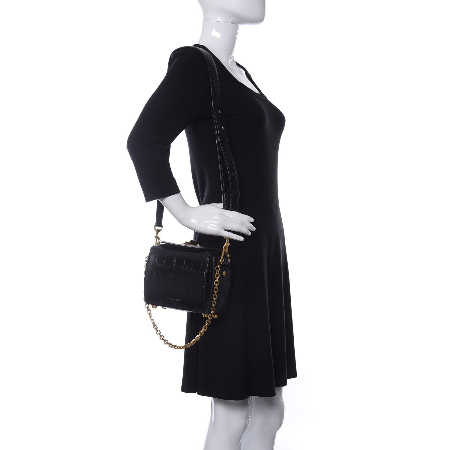 Alexander McQueen Calfskin Crocodile Embossed Box Shoulder Bag 19 Black 2 of 10