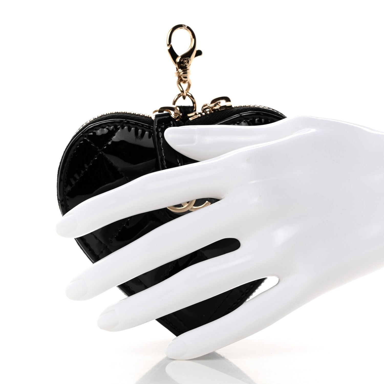 Chanel Patent Quilted Heart Zipped Coin Purse Black 2 of 8