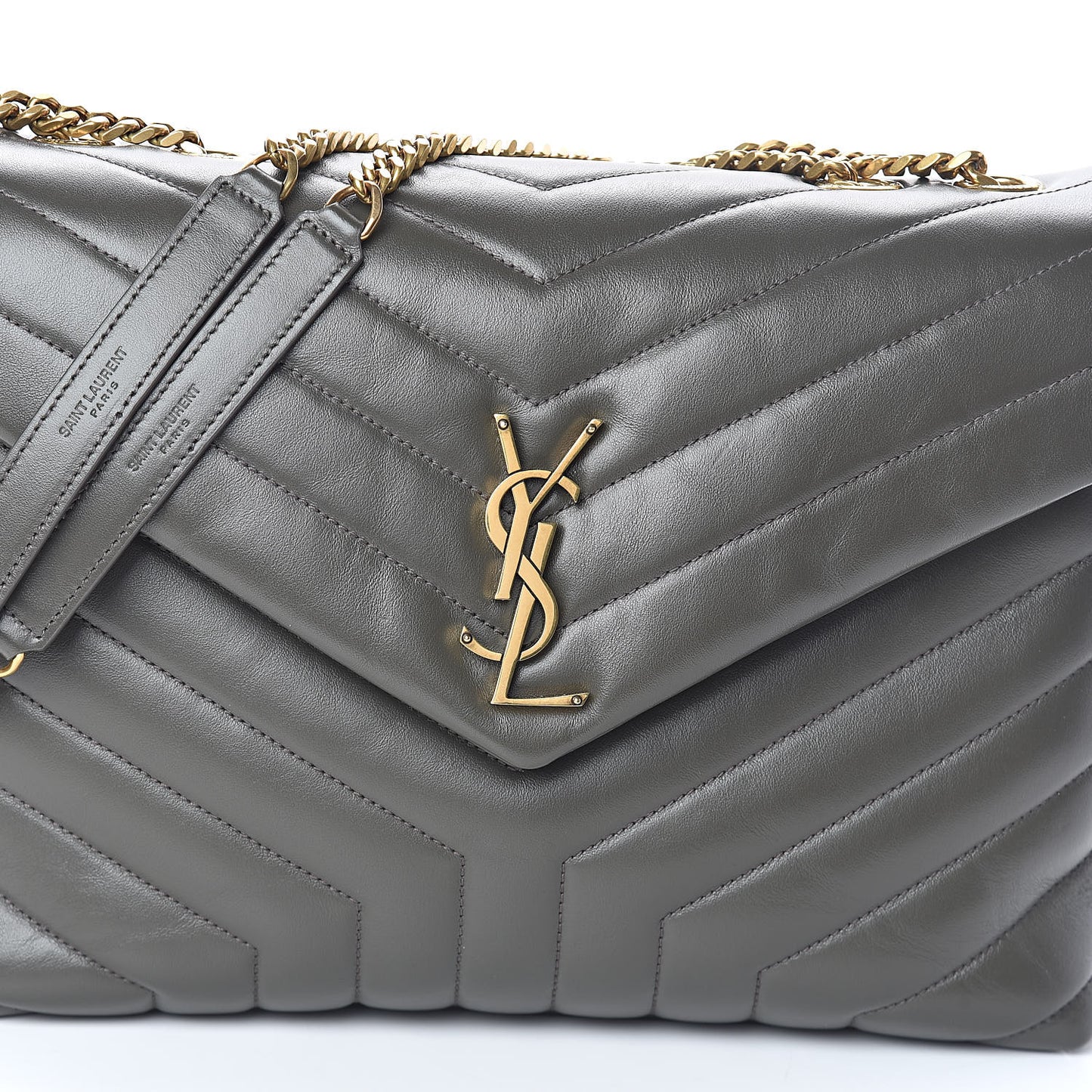 Calfskin Y Quilted Monogram Medium Loulou Chain Satchel Kaki Fonce