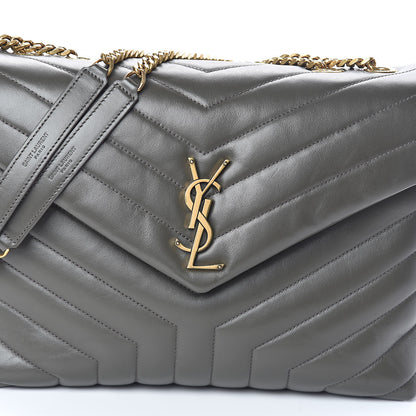 Saint Laurent Calfskin Y Quilted Monogram Medium Loulou Chain Satchel Kaki Fonce 7 of 9