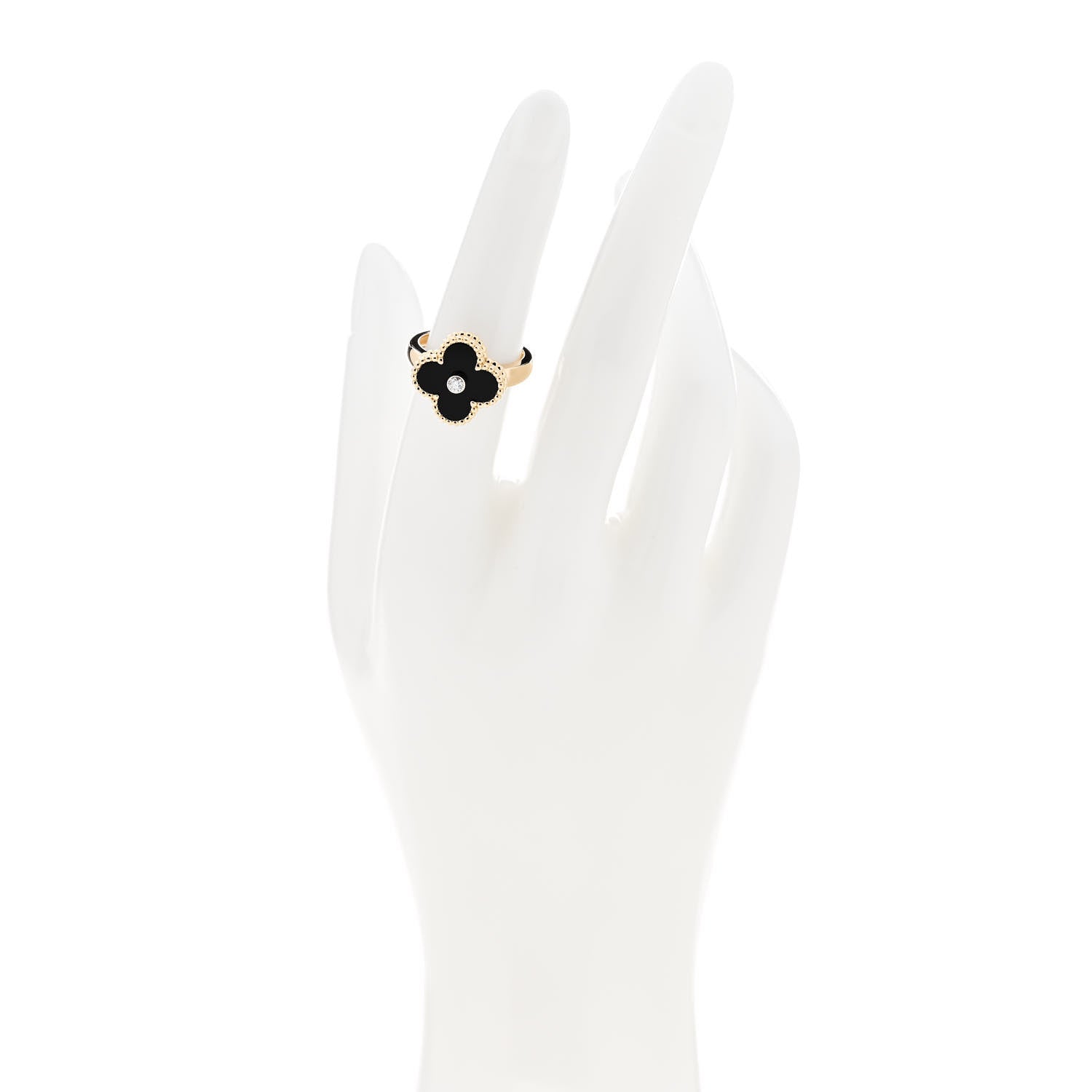 Van Cleef & Arpels 18K Yellow Gold Diamond Black Onyx Vintage Alhambra Ring 52 6 2 of 6