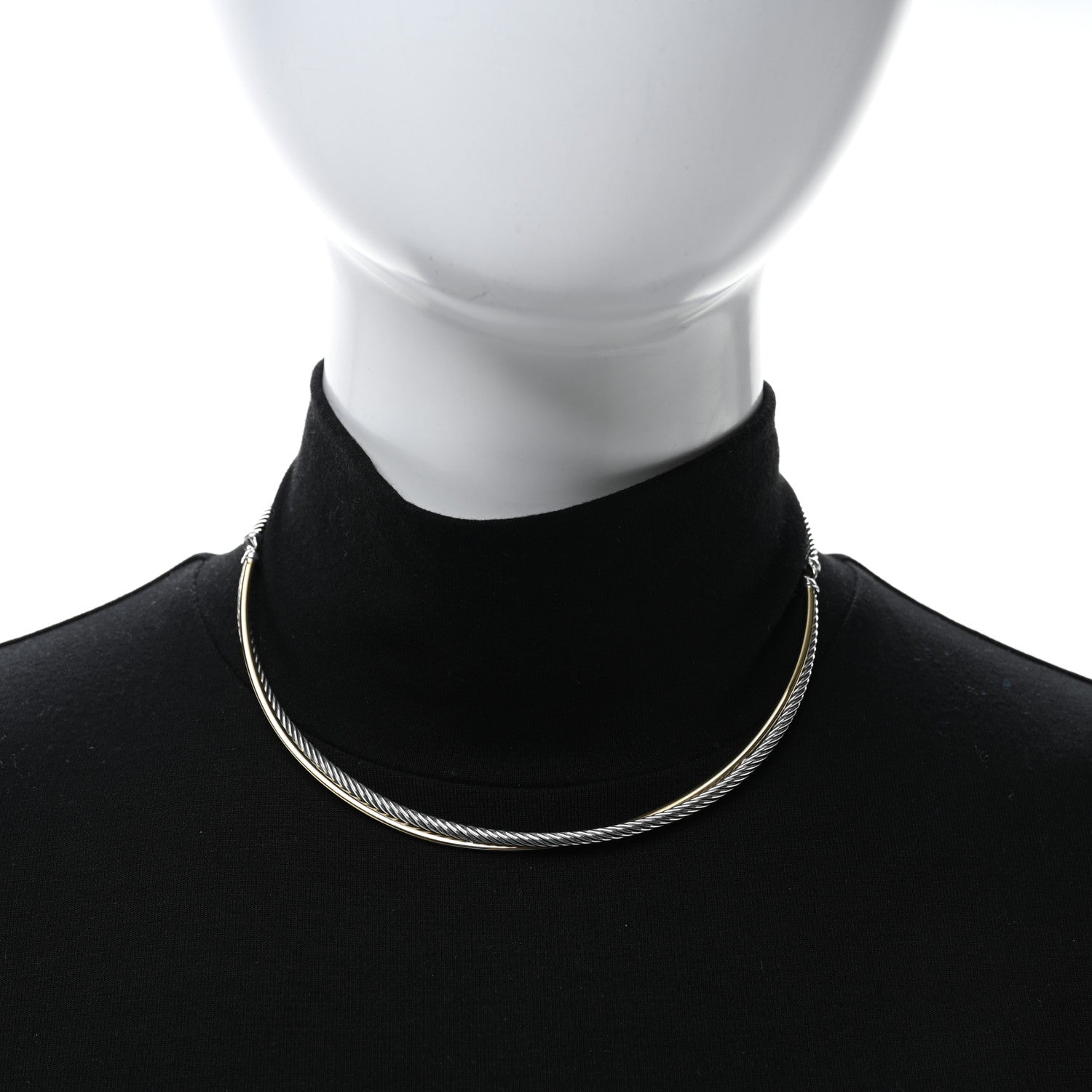 David Yurman Sterling Silver 18K Yellow Gold Crossover Cable Choker Necklace 3 of 4