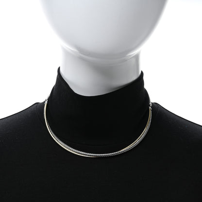 David Yurman Sterling Silver 18K Yellow Gold Crossover Cable Choker Necklace 3 of 4