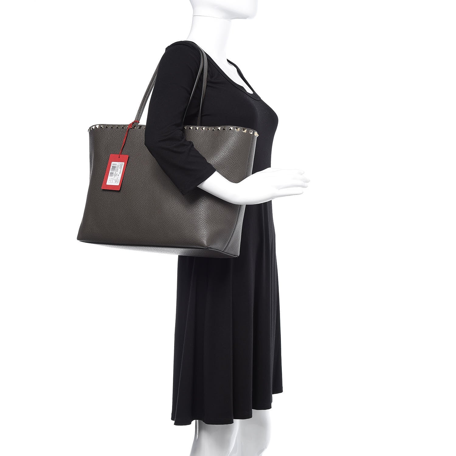 Valentino Garavani Grained Calfskin Rockstud Shoulder Tote Graphite 2 of 10