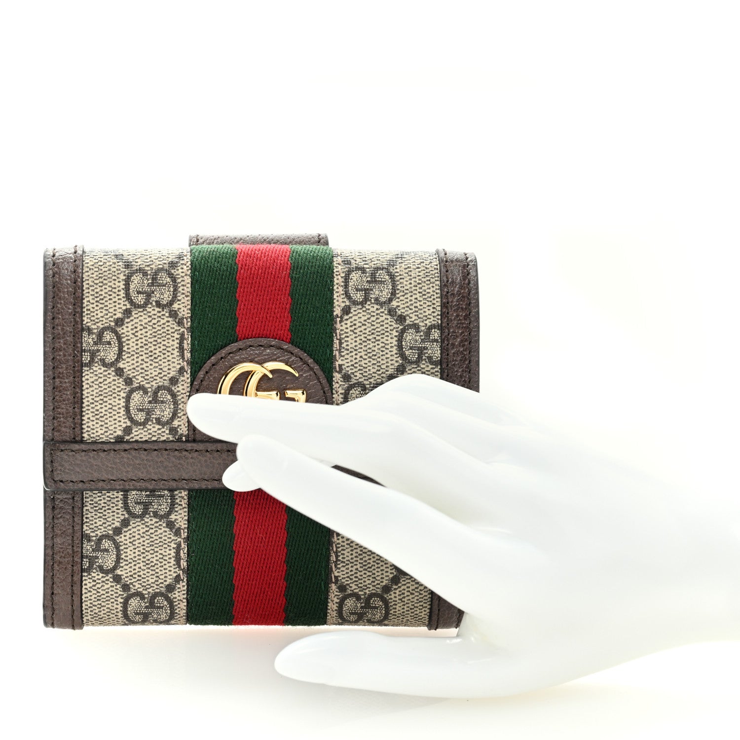 Gucci GG Supreme Monogram Web Ophidia French Flap Wallet Beige New Acero 2 of 7