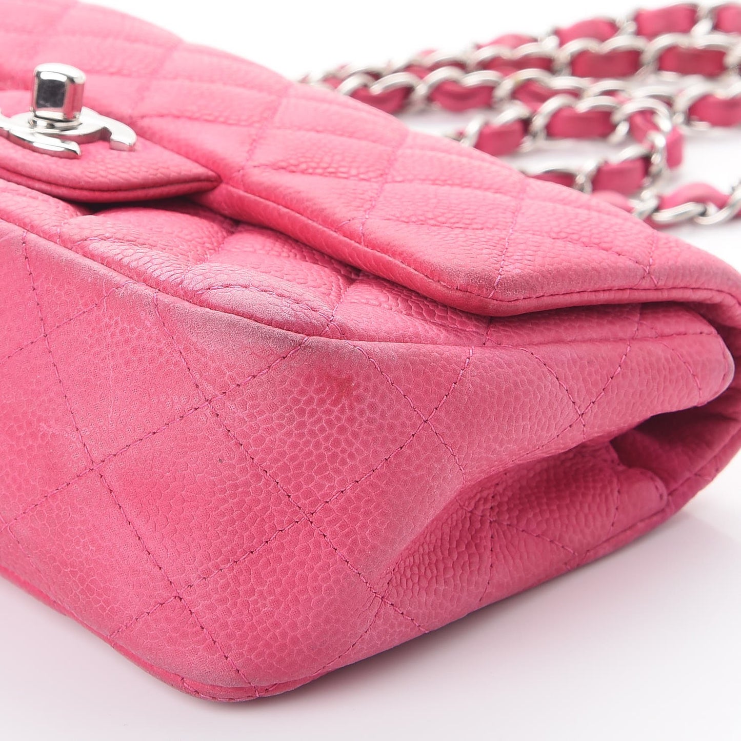 Iridescent Caviar Quilted Mini Rectangular Flap Pink