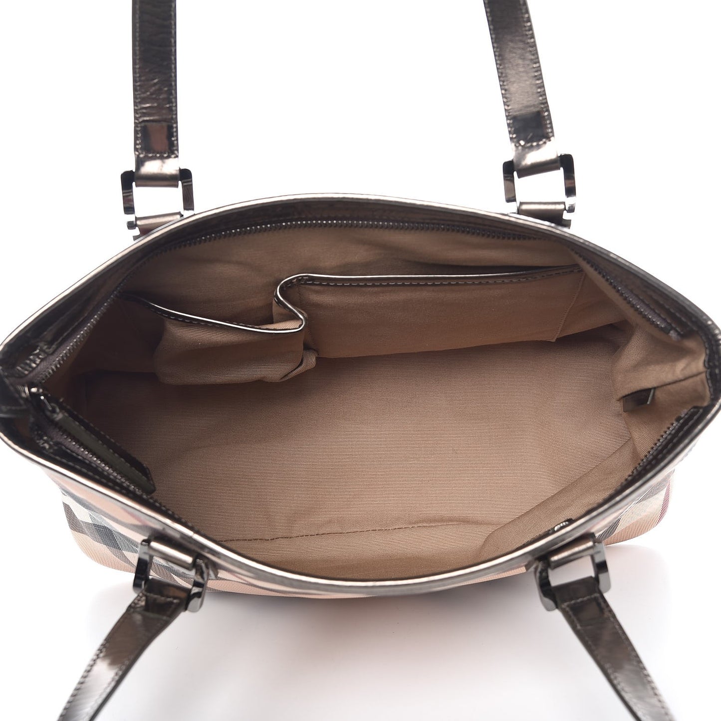 Patent Nova Check Shopper Tote Nickel