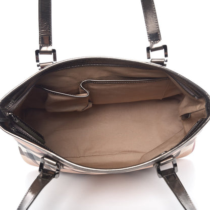 Burberry Patent Nova Check Shopper Tote Nickel 5 of 13